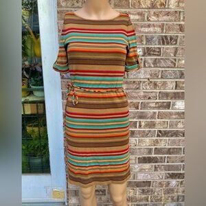 Lauren By Ralph Lauren Brown & Multi Color Striped Dress